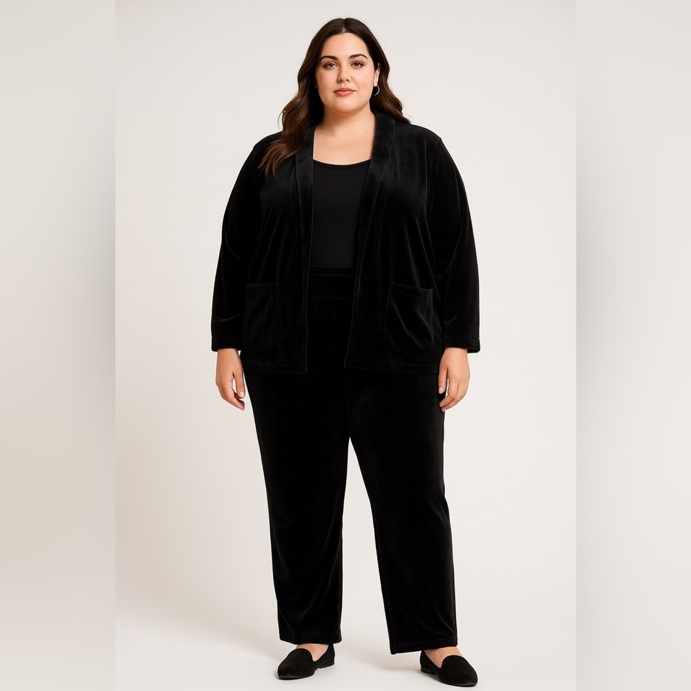 NWT Talbots velour open cardigan straight leg pants lounge suit 2XP velvet set